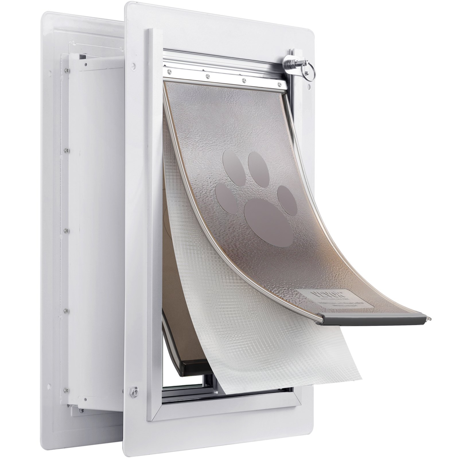 VEVOR Puerta para Mascotas con Sistema de Cerradura y 3 Solapas, Marco de Metal de 236 x 335 mm, Puerta para Mascotas para Instalar en Paredes, Puerta de Mascotas para Perritos y Gatitos, Blanca, S