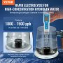 Taza de agua de hidrógeno VEVOR que muestra una electrólisis rápida y produce entre 1000 y 1500 ppb en 5 minutos.