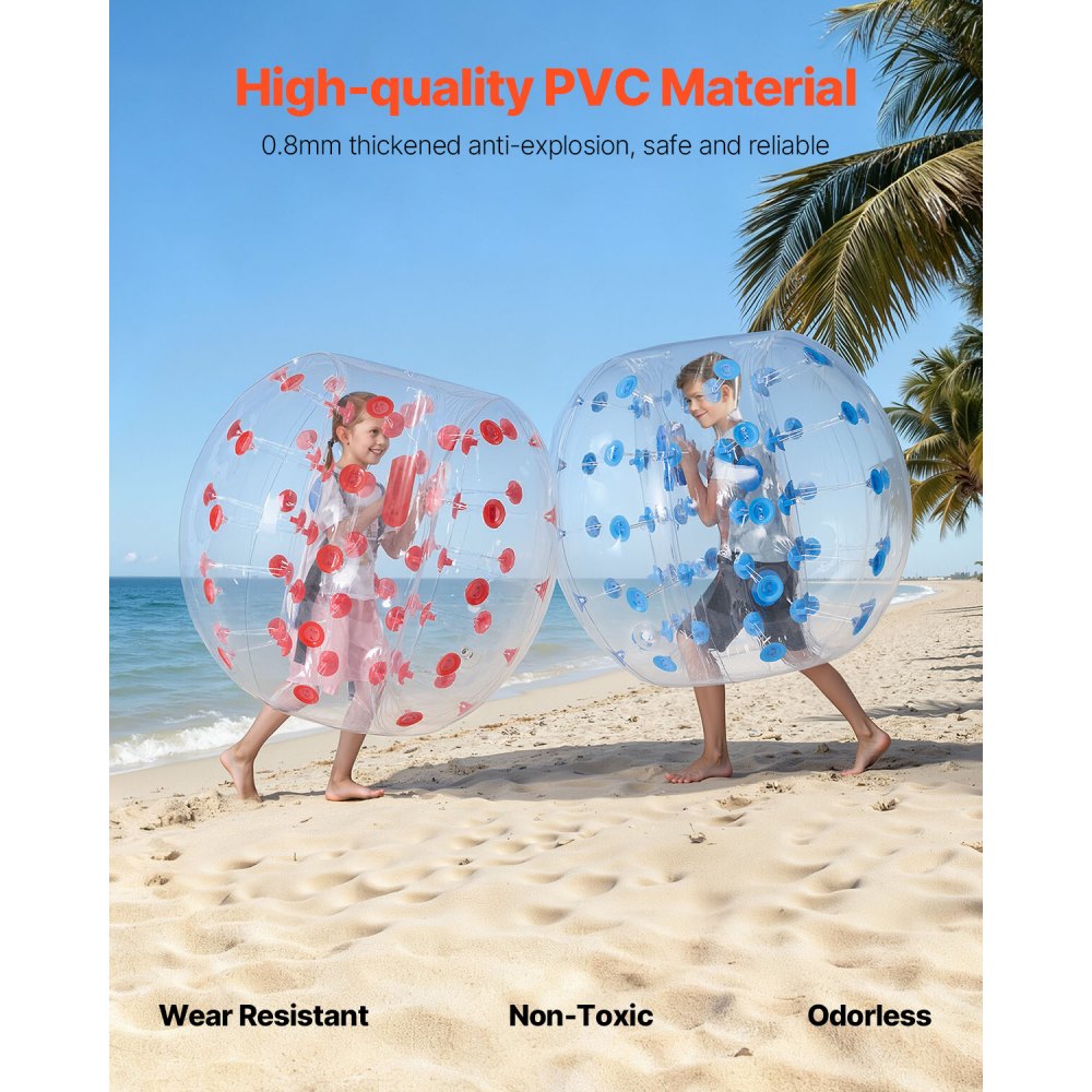 VEVOR Bola de choque inflable Bola de choque de parachoques 2 piezas 1,2 m x 1,03 m Bola de colisión humana Bola de rebote de burbujas cuerpo de PVC Bola de parachoques inflable de puntos rojo+azul