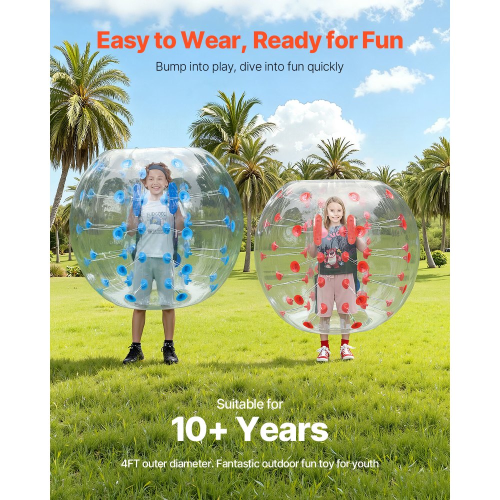 VEVOR Bola de choque inflable Bola de choque de parachoques 2 piezas 1,2 m x 1,03 m Bola de colisión humana Bola de rebote de burbujas cuerpo de PVC Bola de parachoques inflable de puntos rojo+azul