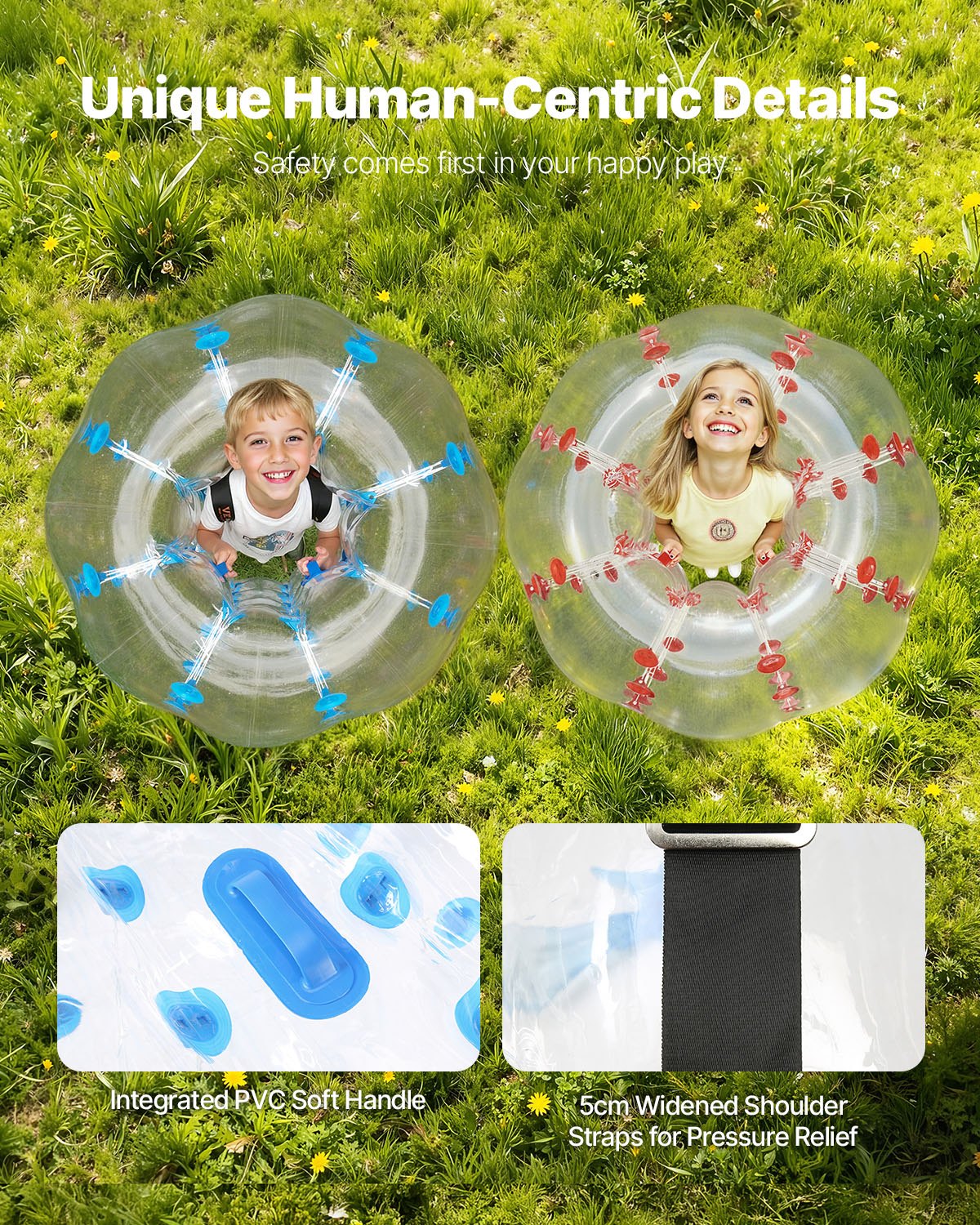 VEVOR Bola de choque inflable Bola de choque de parachoques 2 piezas 1,2 m x 1,03 m Bola de colisión humana Bola de rebote de burbujas cuerpo de PVC Bola de parachoques inflable de puntos rojo+azul