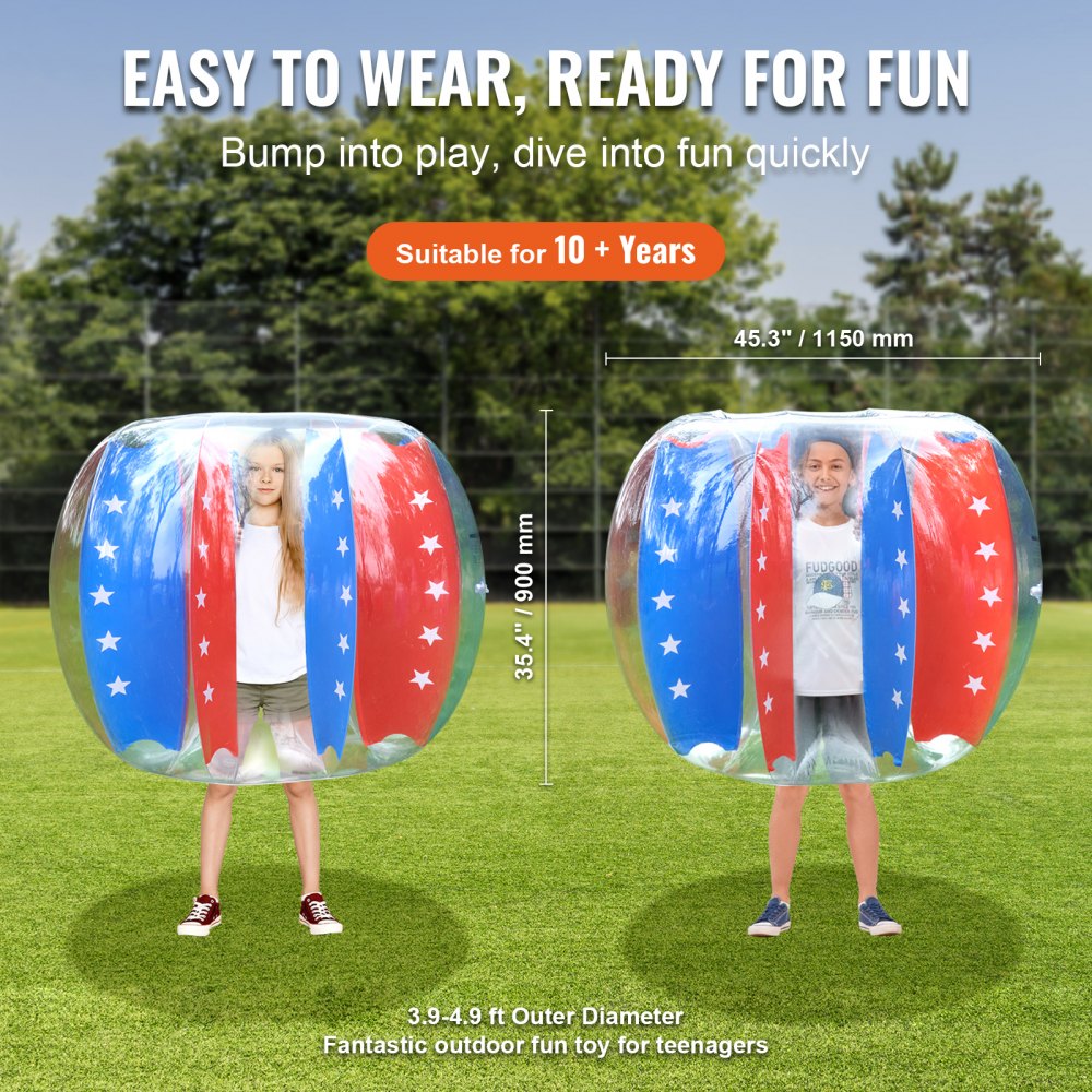 VEVOR 2-Piece Inflatable Bumper Balls, 1.2m Bumper Ball for Kids & Teens, Inflatable Bubble Ball, PVC Bubble Balls, for Outdoor Use, Playground, Yard, Park, etc. Red & Blue Stripes