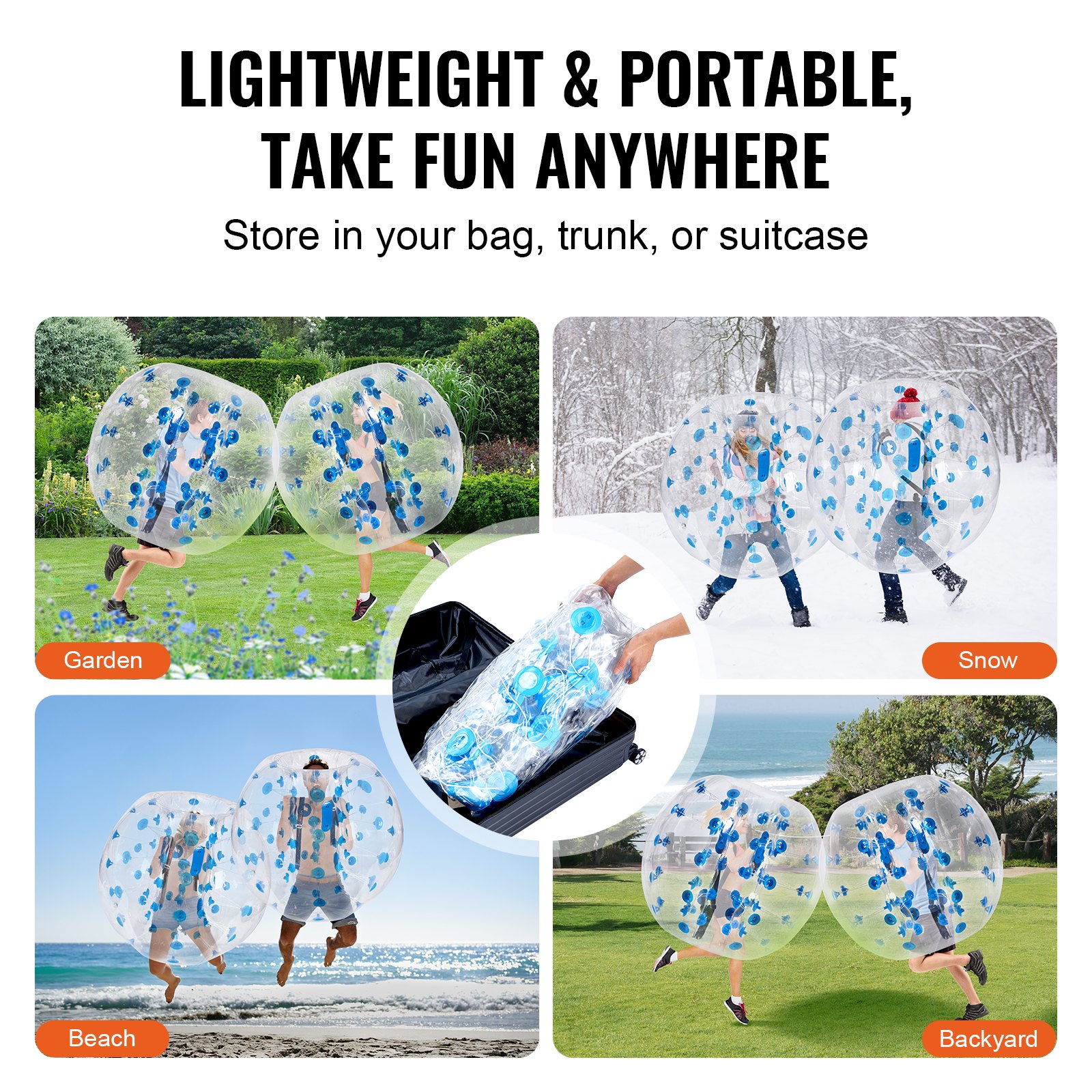 VEVOR Bola de choque inflable de parachoques 1 pieza 1,2 m x 1,03 m Bola de colisión humana Bola de rebote de burbujas de cuerpo de PVC Transparente + Bola de parachoques inflable de puntos azules