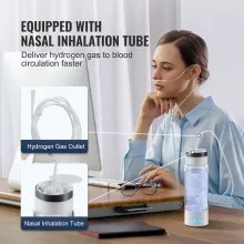 VEVOR Generador de Botella de Agua de Hidrógeno, 380 ml de Capacidad Fabricante de Agua de Hidrógeno Portátil, Máquina Ionizadora de Agua Rica en Hidrógeno con Tecnología con Tubo de Inhalación Nasal