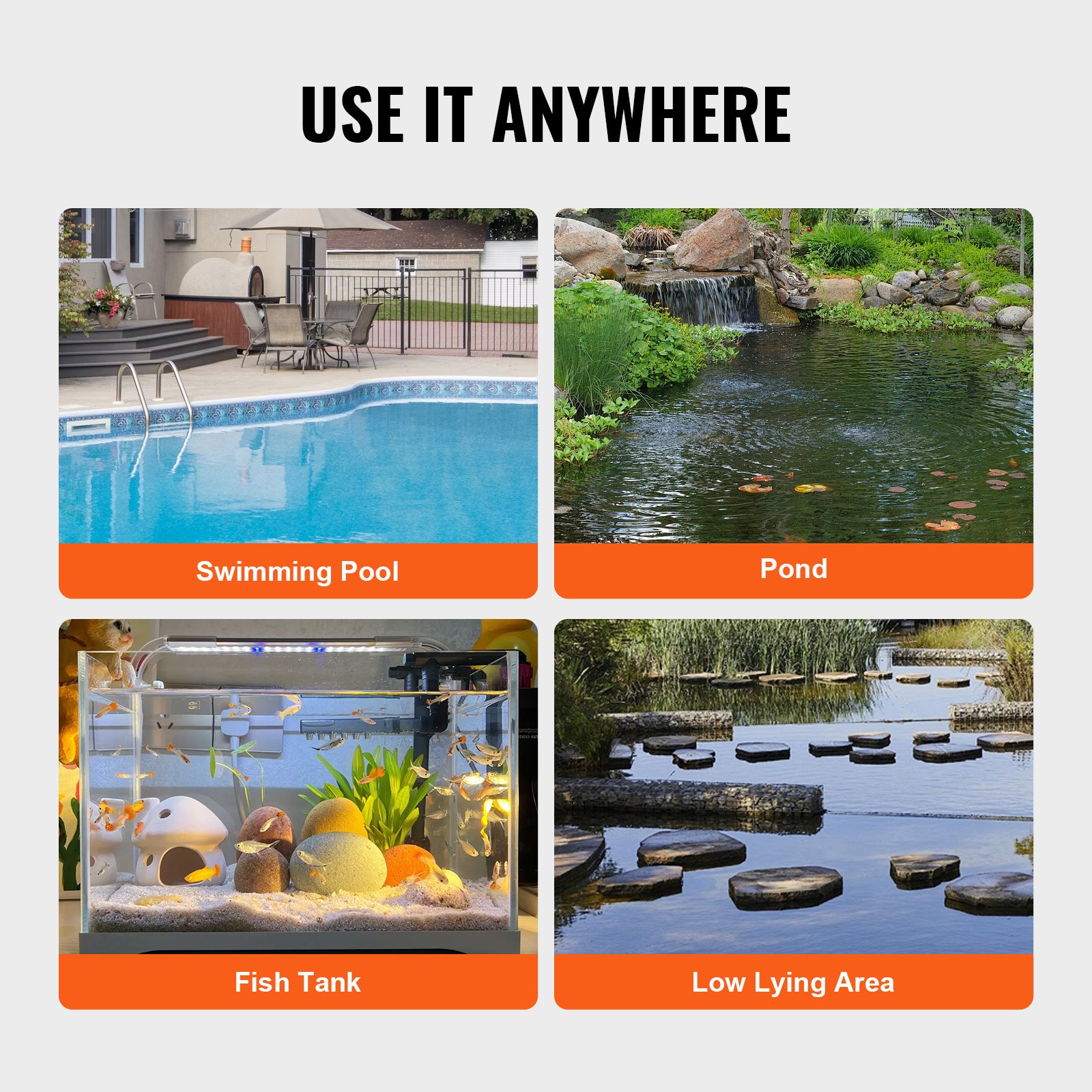 VEVOR Water Pump, 320 W, 6000 L/h high flow rate, 7 m delivery head, submersible pump, portable multi-purpose pump with 3 m long power cable for pumping water from swimming pools, garden ponds, basements