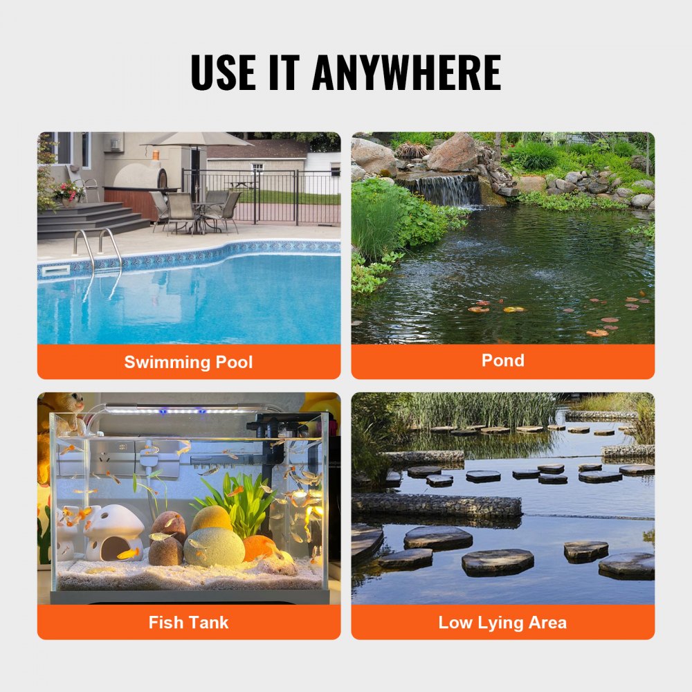 VEVOR Bomba Utilitaria Sumergible, 400 W, 9500 L/H de Alto Flujo, Cabezal de 7,9 m, Bomba Sumergible de Sumidero con Cable de Alimentación Largo para Drenar Agua de Piscina, Jardín, Estanque, Sótano