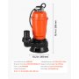 VEVOR 550 W Bomba de Sumidero Sumergible, Bomba de Sumidero de Hierro Fundido de 18000 L/H con Interruptor de Flotador Automático, Altura de Descarga de 10 m, para Evacuación de Aguas Residuales