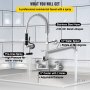 Grifo comercial VEVOR con rociador de preenjuague, manguera de acero inoxidable, caño de agua de 12&quot; y centro ajustable de 8&quot;.