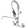 Grifo comercial VEVOR con manguera de resorte flexible y manijas de palanca doble para control de agua fría y caliente.