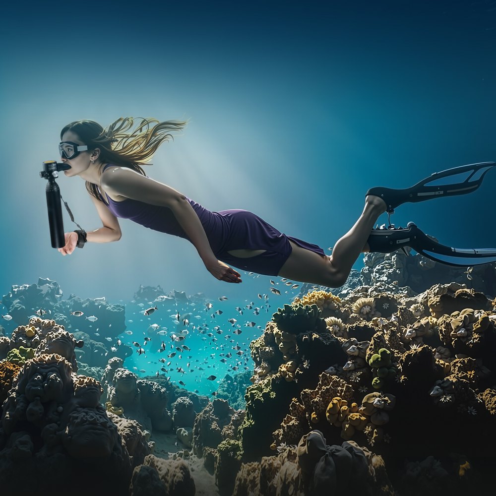 VEVOR Tanque de Buceo Portátil de Oxígeno que Permite Respirar Bajo el Agua de 5 a 10 Minutos, Profundidad de 30 m, Aluminio 6061, con Bomba para Exploración Submarina, 0,5 L, 73 x 365 mm, Negro