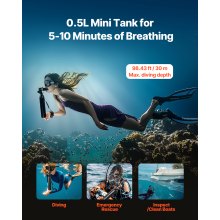 VEVOR Tanque de Buceo de 0,5 L 30 m de Profundidad Recargable con Bomba Negro