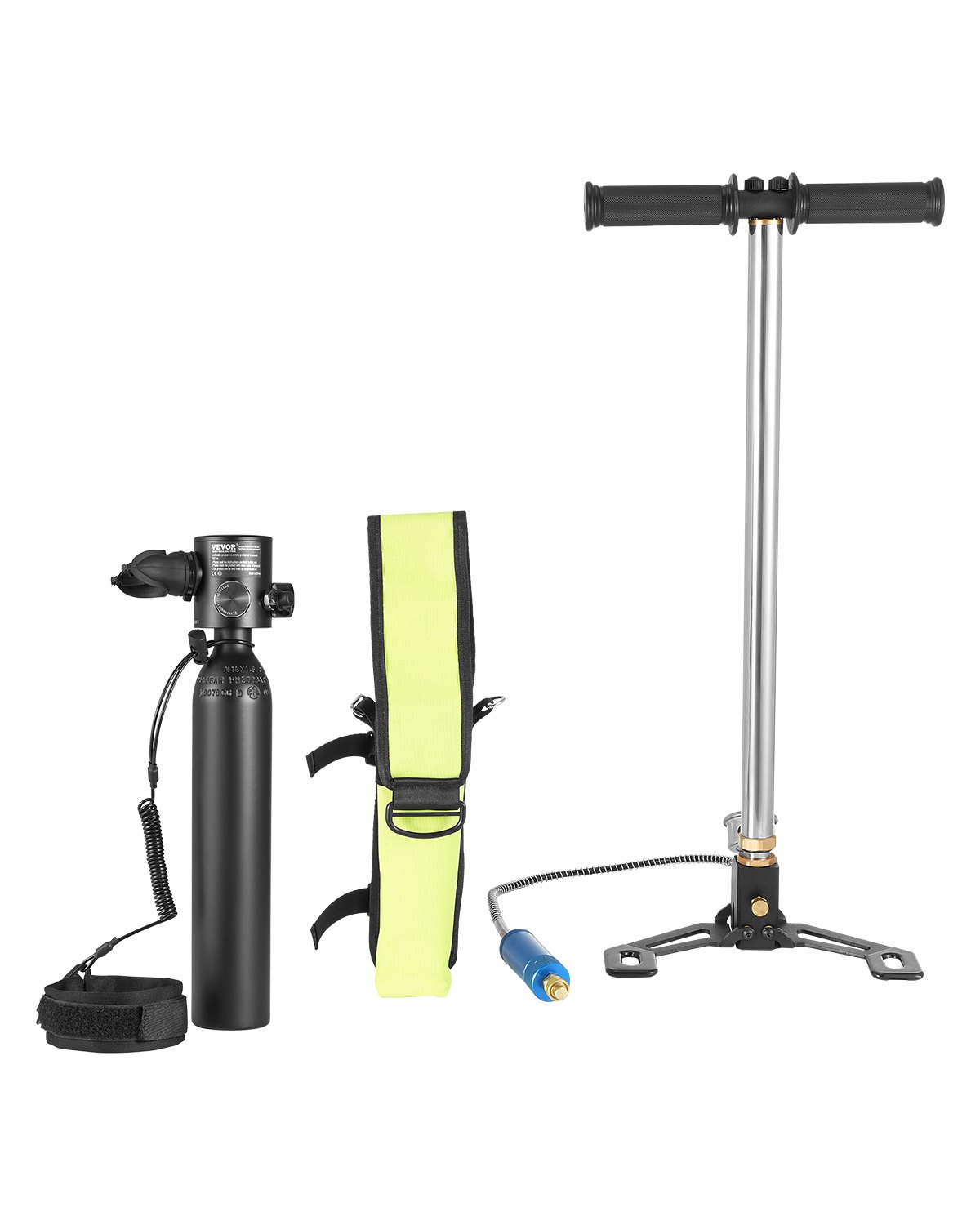 VEVOR Tanque de Buceo Portátil de Oxígeno que Permite Respirar Bajo el Agua de 5 a 10 Minutos, Profundidad de 30 m, Aluminio 6061, con Bomba para Exploración Submarina, 0,5 L, 73 x 365 mm, Negro