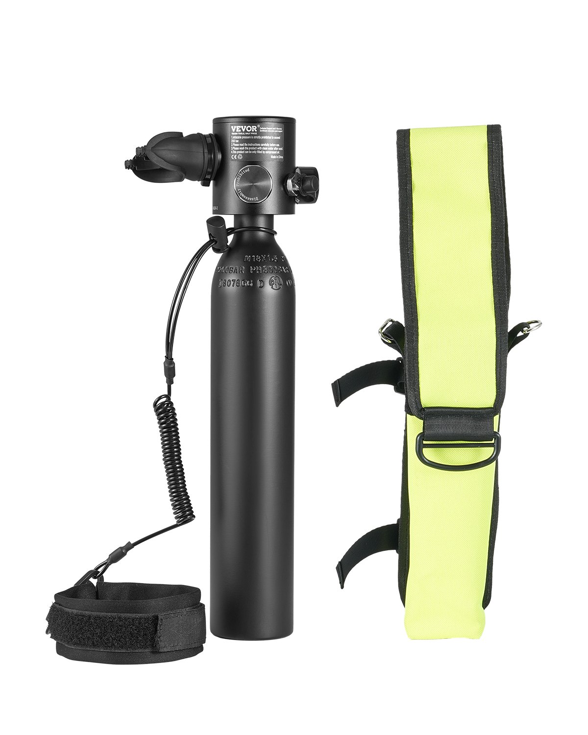 VEVOR Tanque de Buceo Portátil de 0,5 L, que Permite Respirar bajo el Agua de 5 a 10 Minutos, Profundidad de 30 m, Kit de Tanque Pulmonar para la Exploración y Rescate Submarino, 20 MPa, Negro