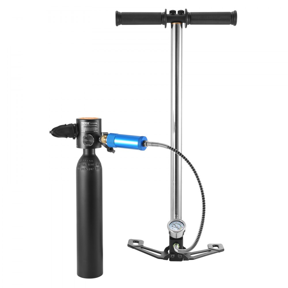 VEVOR Tanque de Buceo Portátil de 0.5 L, con Bomba para Buceo, Permite Respirar bajo el Agua de 5 a 10 Minutos, Profundidad de 30 m, Recargable, para Exploración Submarina, Aluminio 6061, Negro