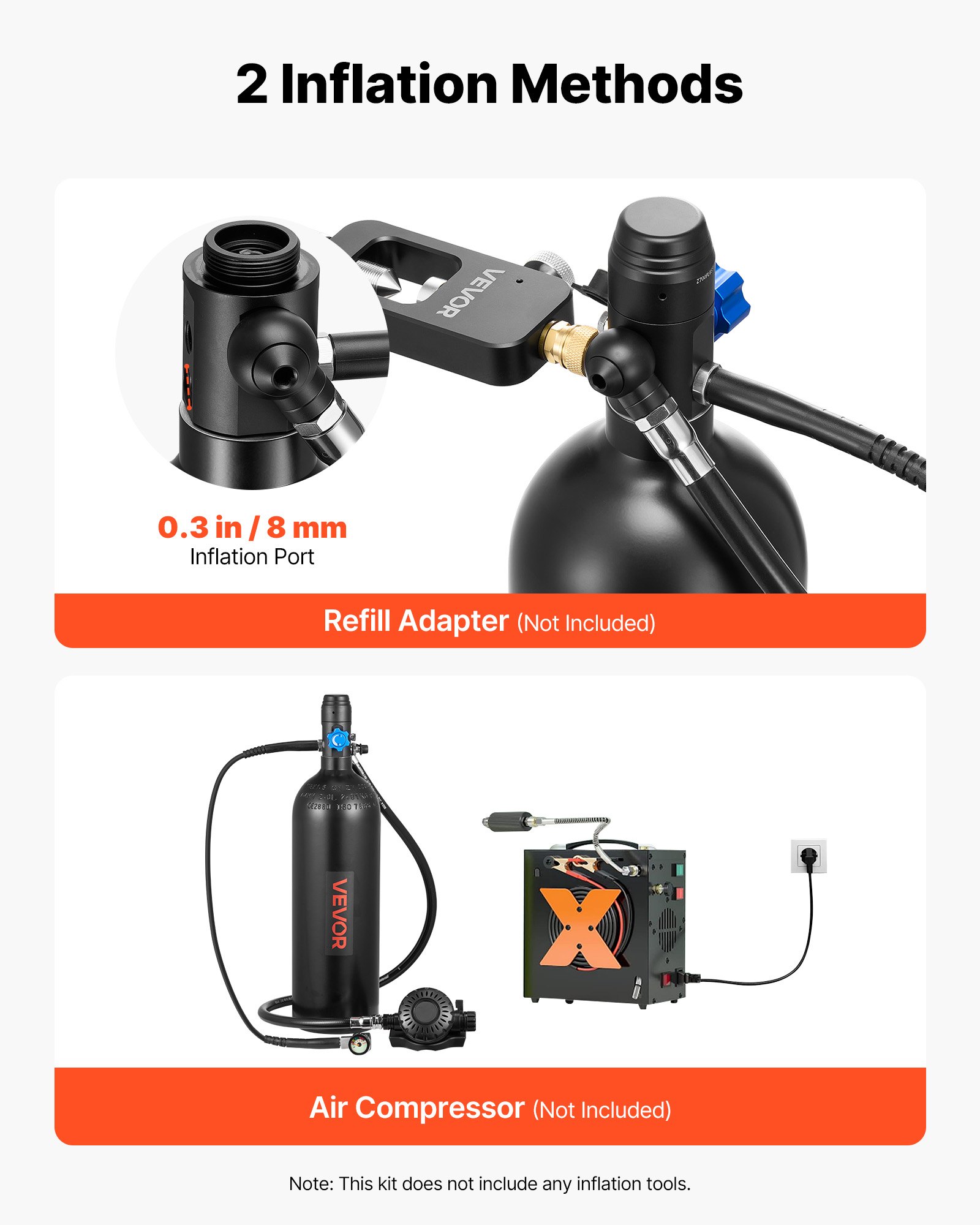 VEVOR Mini Botella de Buceo de 2 L, Juego de Tanque de Buceo Portátil con Mochila y Caja de Protección, Capacidad de 30 a 35 Minutos, Bombona de Oxígeno Recargable Aluminio, para Viajes Bucear Rescate