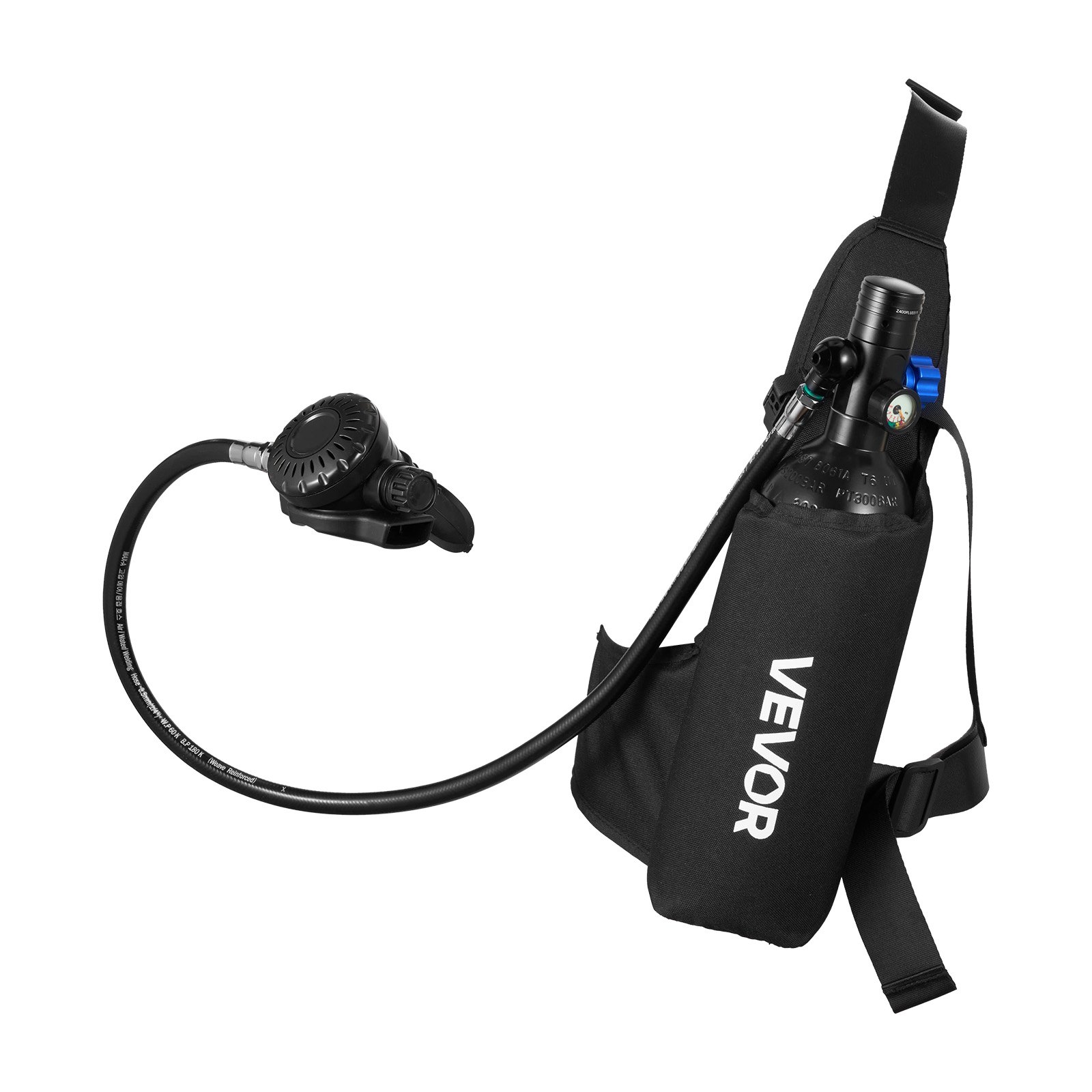 VEVOR Mini Botella de Buceo de 1 L, Juego de Tanque de Buceo Portátil con Gafas de Snorkel y Bolsa, Tiempo de Inmersión de 15 a 20 Minutos, Cilindro de Oxígeno Recargable, para Viajes Bucear Rescate