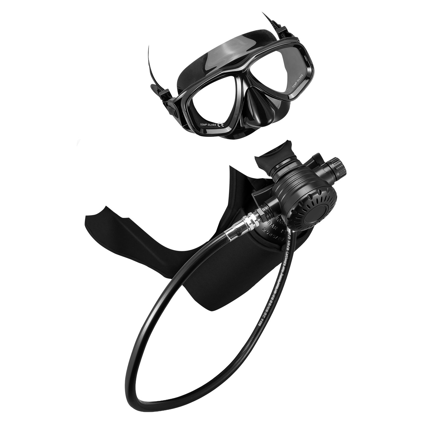 VEVOR Mini Botella de Buceo de 1 L, Juego de Tanque de Buceo Portátil, Capacidad de 15 a 20 Minutos, Gafas de Snorkel Adaptador Bomba Manual Mochila y Bolsa de Transporte, para Viajes Bucear Rescate