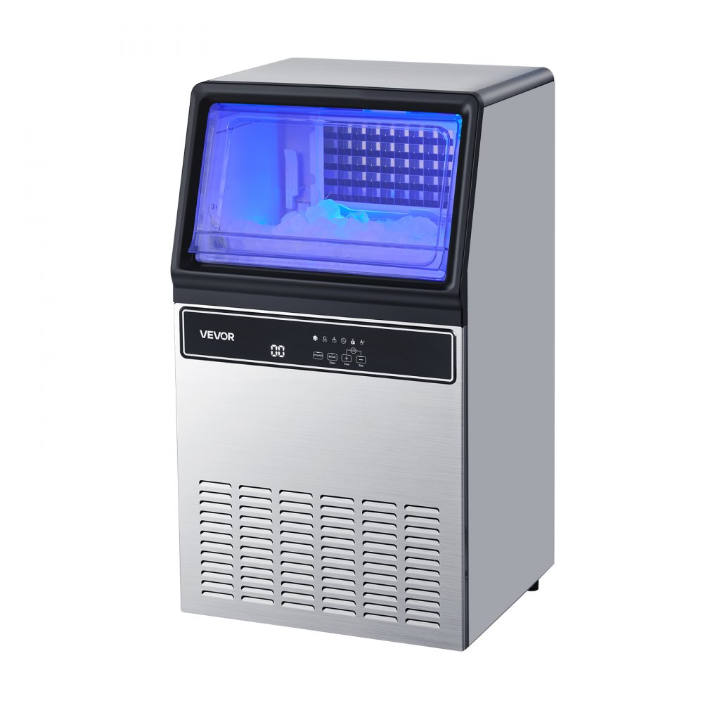 VEVOR Máquina para Fabricar Hielo 59 kg/24 h Almacenamiento de 15 kg, 45 Cubitos por Ciclo, de Acero Inoxidable, Independiente y de Encimera, con Pantalla LED y Autolimpieza, para Bar, Restaurante