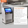 VEVOR Máquina de hielo comercial independiente 45 kg/24 h 55 cubitos de hielo