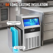 VEVOR Máquina para Hacer Cubitos de Hielo Comercial 47kg/24h, 50 Bandejas para Cubitos de Hielo Capacidad de Almacenamiento de 15 kg Autolimpieza Sin Instalación Independiente para Hogar, Restaurante
