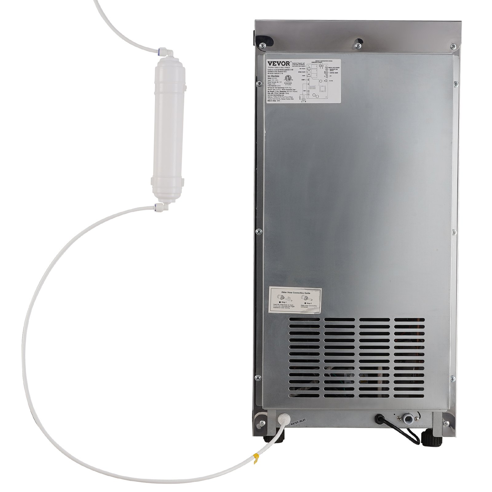 VEVOR Máquina para Hacer Cubitos de Hielo Comercial 45,4kg/24h, 45 Bandejas para Cubitos de Hielo Capacidad de Almacenamiento 12,5 kg Autolimpieza Sin Instalación Independiente para Hogar, Restaurante