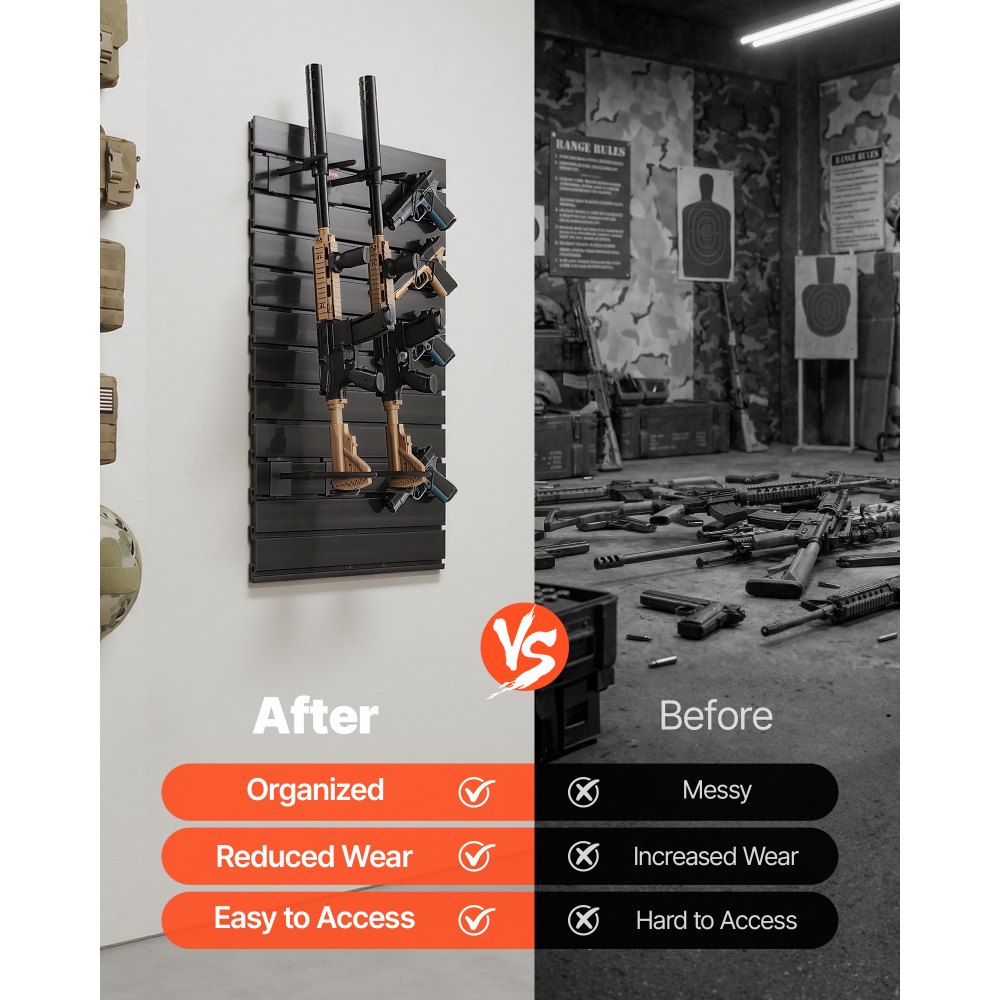 VEVOR Estante de Pared para Armas de Fuego, Soporte de Montaje en Pared, Capacidad de 2 Escopetas y 4 Pistolas, Organizador de Accesorios con Ganchos Adicionales, Acero al Carbono, para Taller Garaja