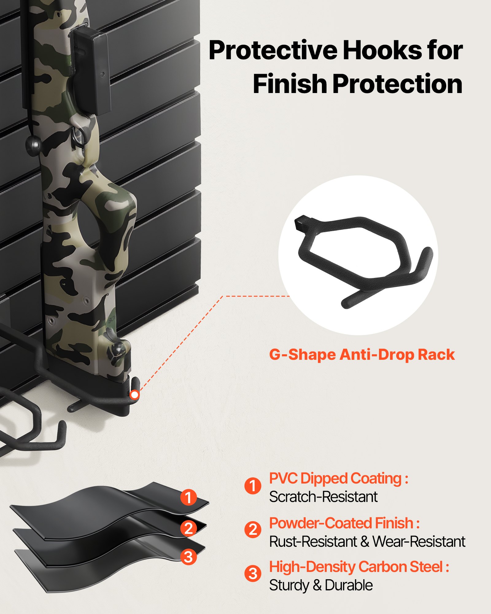 VEVOR Estante de Pared para Armas de Fuego, Soporte de Montaje en Pared, Capacidad de 2 Escopetas y 4 Pistolas, Organizador de Accesorios con Ganchos Adicionales, Acero al Carbono, para Taller Garaja