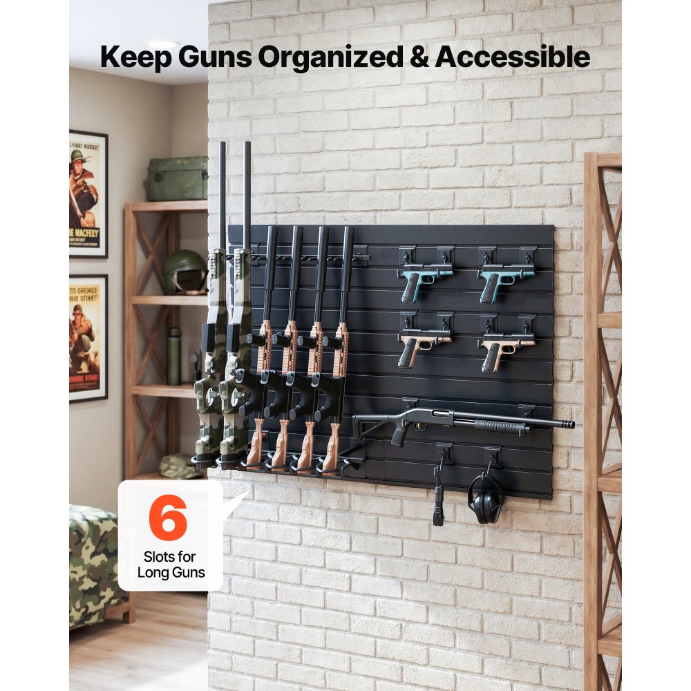 VEVOR Estante de Pared para Armas de Fuego, Capacidad de 6 Escopetas y 6 Pistolas, Soporte de Montaje en Pared, con Ganchos Adicionales, Acero al Carbono, Organizador de Accesorios para Taller Garaja