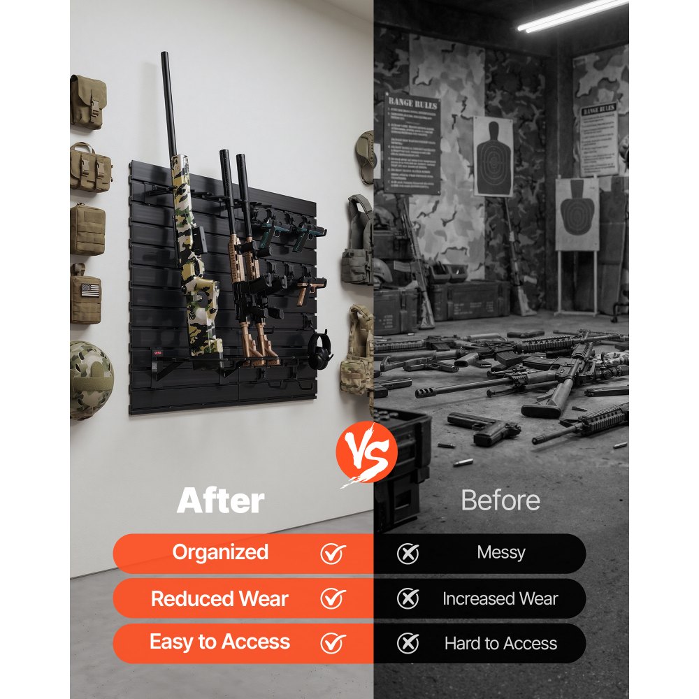 VEVOR Estante de Pared para Armas de Fuego, Capacidad de 6 Escopetas y 6 Pistolas, Soporte de Montaje en Pared, con Ganchos Adicionales, Acero al Carbono, Organizador de Accesorios para Taller Garaja