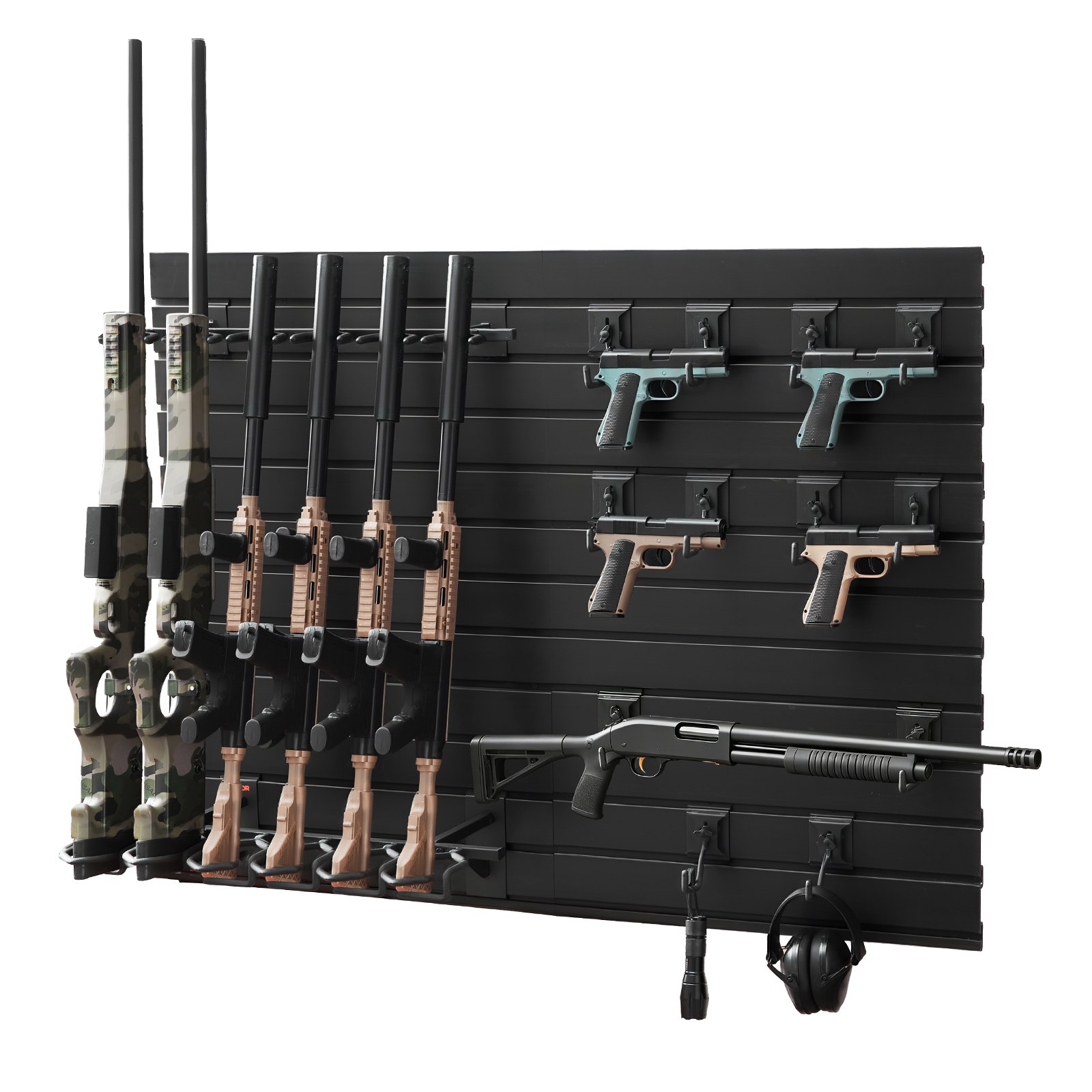 VEVOR Estante de Pared para Armas de Fuego, Capacidad de 6 Escopetas y 6 Pistolas, Soporte de Montaje en Pared, con Ganchos Adicionales, Acero al Carbono, Organizador de Accesorios para Taller Garaja