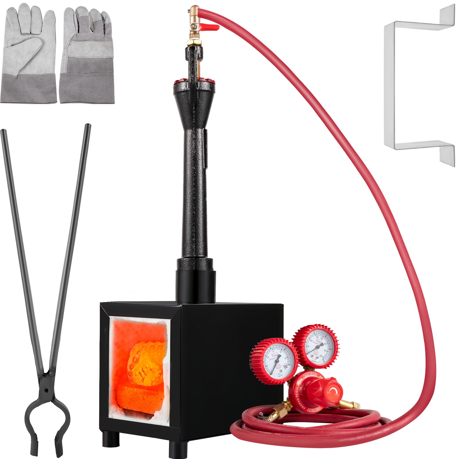VEVOR Forja de Gas Propano CMPROF-1 Cuadrado 1 Quemador 23 kW · h 80000 BTU 3,5 L con Válvulas de Bola de Gas Horno de Forja Horno de Fusión de Gas Propano para Herreros, Fabricantes de Cuchillos