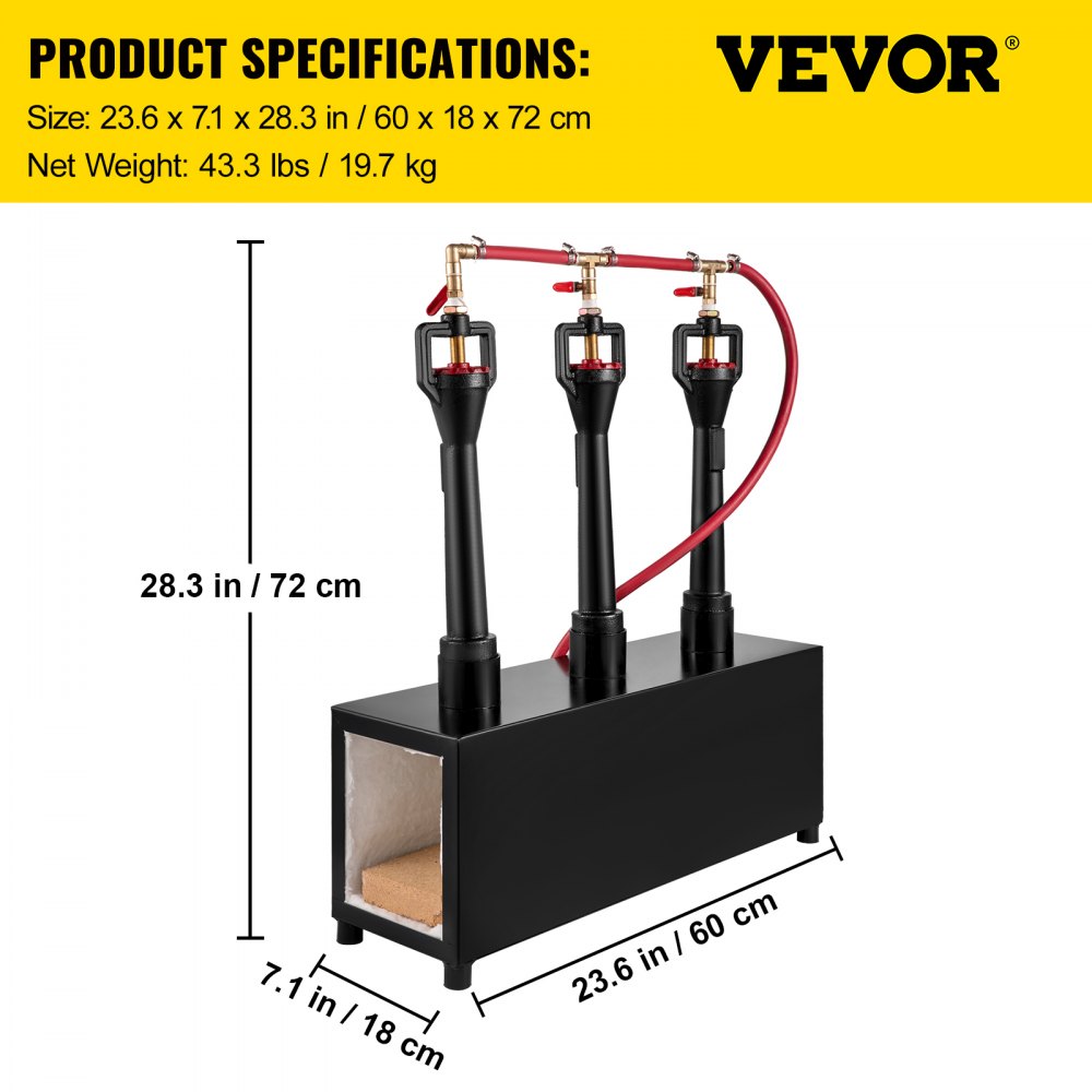 VEVOR Forja de Gas Propano CMPROF-3 Cuadrado 3 Quemadores 23 kW · h 80000 BTU 12,6 L con Válvulas de Bola de Gas Horno de Forja Horno de Fusión de Gas Propano para Herreros, Fabricantes de Cuchillos