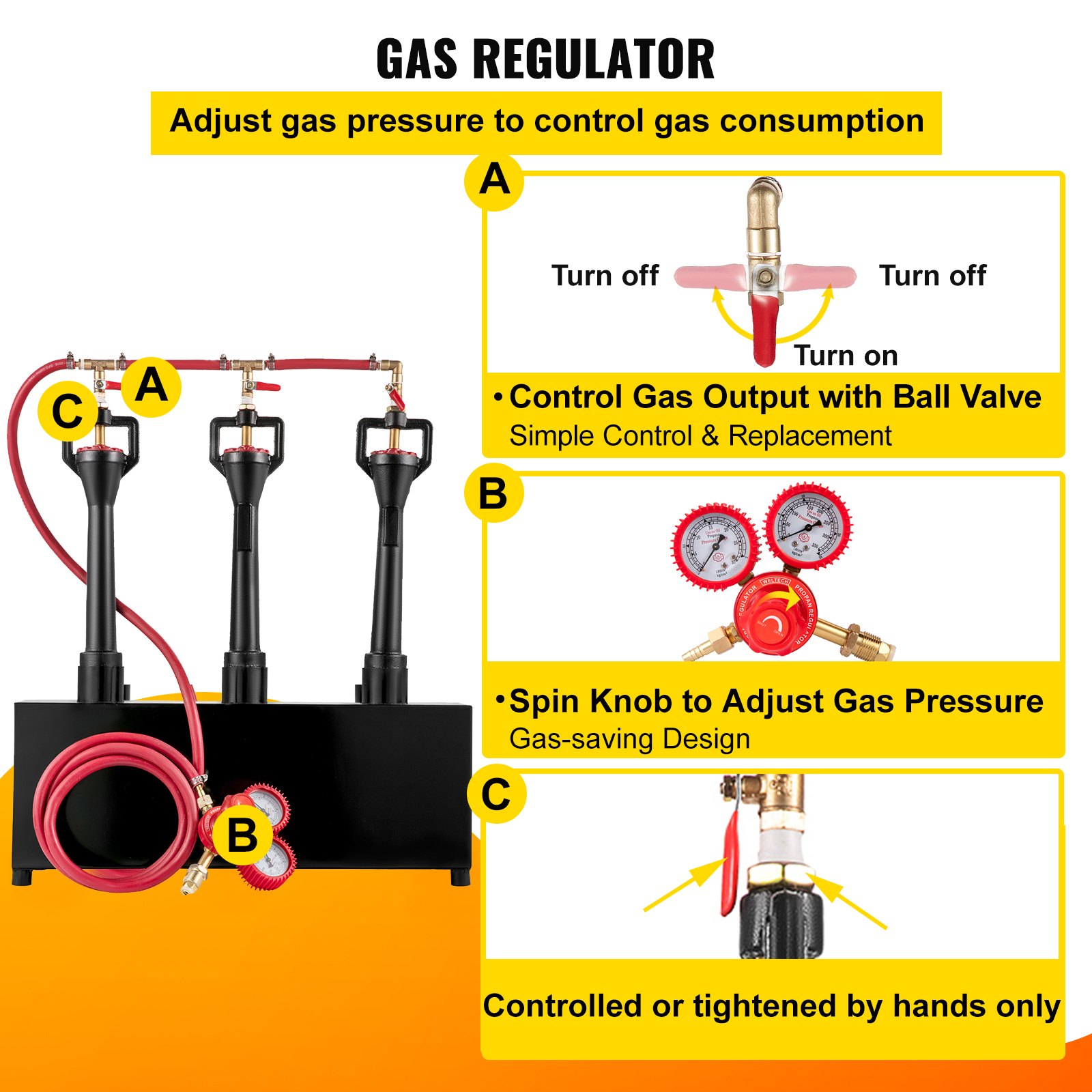 VEVOR Forja de Gas Propano CMPROF-3 Cuadrado 3 Quemadores 23 kW · h 80000 BTU 12,6 L con Válvulas de Bola de Gas Horno de Forja Horno de Fusión de Gas Propano para Herreros, Fabricantes de Cuchillos