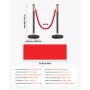 VEVOR Stanchion Post, 6 Pcs Crowd Control Barrier Set with Red Carpet, 4 Red Velvet Ropes, Stainless Steel Gold Stanchion Post Queue with Hollow Base for Theater, Party, Wedding, Exhibition (Black)