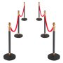 VEVOR Stanchion Post, 6 Pcs Crowd Control Barrier Set with Red Carpet, 4 Red Velvet Ropes, Stainless Steel Gold Stanchion Post Queue with Hollow Base for Theater, Party, Wedding, Exhibition (Black)