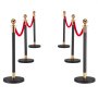 VEVOR Stanchion Post, 6 Pcs Crowd Control Barrier Set with Red Carpet, 4 Red Velvet Ropes, Stainless Steel Gold Stanchion Post Queue with Hollow Base for Theater, Party, Wedding, Exhibition (Black)
