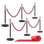 VEVOR Stanchion Post, 6 Pcs Crowd Control Barrier Set with Red Carpet, 4 Red Velvet Ropes, Stainless Steel Gold Stanchion Post Queue with Hollow Base for Theater, Party, Wedding, Exhibition (Black)