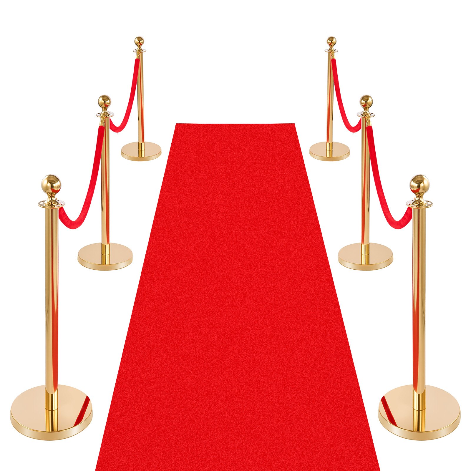 VEVOR Poste Guía de Barrera 6 Piezas con 4 Cuerdas de Terciopelo Rojas, Barrera de Marcado de Control de Multitudes con Base, para Cola de Separación de Demarcación en Teatro Hotel Exposición, Dorado