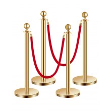 VEVOR 4 PCS Poste de Estaca de 1,5 m con 2 Cuerdas de Terciopelo Rojo, Dorado