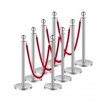 VEVOR 8 PCS Poste de Estaca de 1,5 m con 4 Cuerdas de Terciopelo Rojo, Plateado