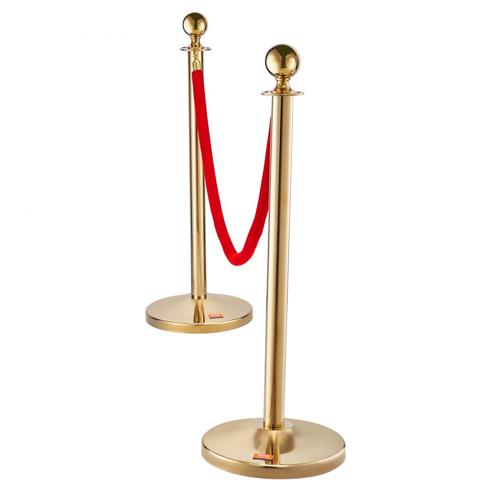 VEVOR Poste Guía 6 Piezas 99cm Barrera de Marcado de Control de Multitudes con 4 Cuerdas de Terciopelo 1,5m para Cola de Separación de Demarcación en Escuela Pública Teatro Hotel Exposición, Color Oro