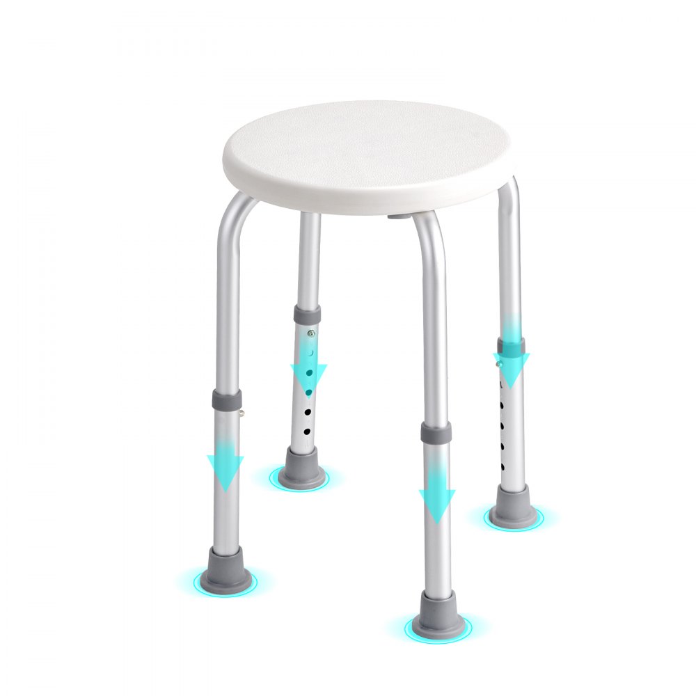 VEVOR Shower Stool/Chair, Height Adjustable 355-480 mm, Bathroom Stool/Seat, 136.1 kg Load Capacity, Sturdy Shower Stool/Shower Aid for Bathtubs, Aluminum Alloy Frame, White Shower Seat