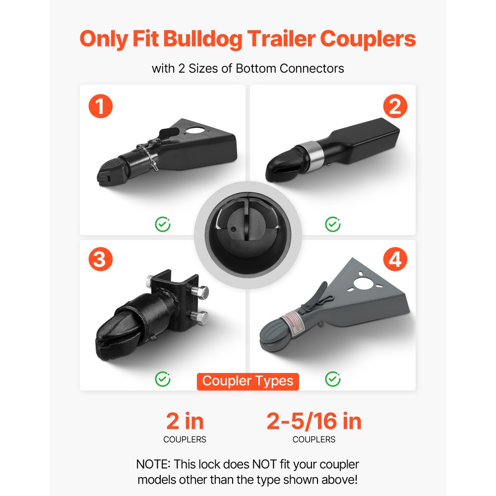 VEVOR Trailer Lock, Fits 50.6 & 58.6 mm Bulldog Trailer Couplers, Heavy Duty Hitch Lock with 3 Keys Secures Security Chains, Corrision-resistant, Anti-Theft RV Trailer Locks for RV, Trailer, Boat