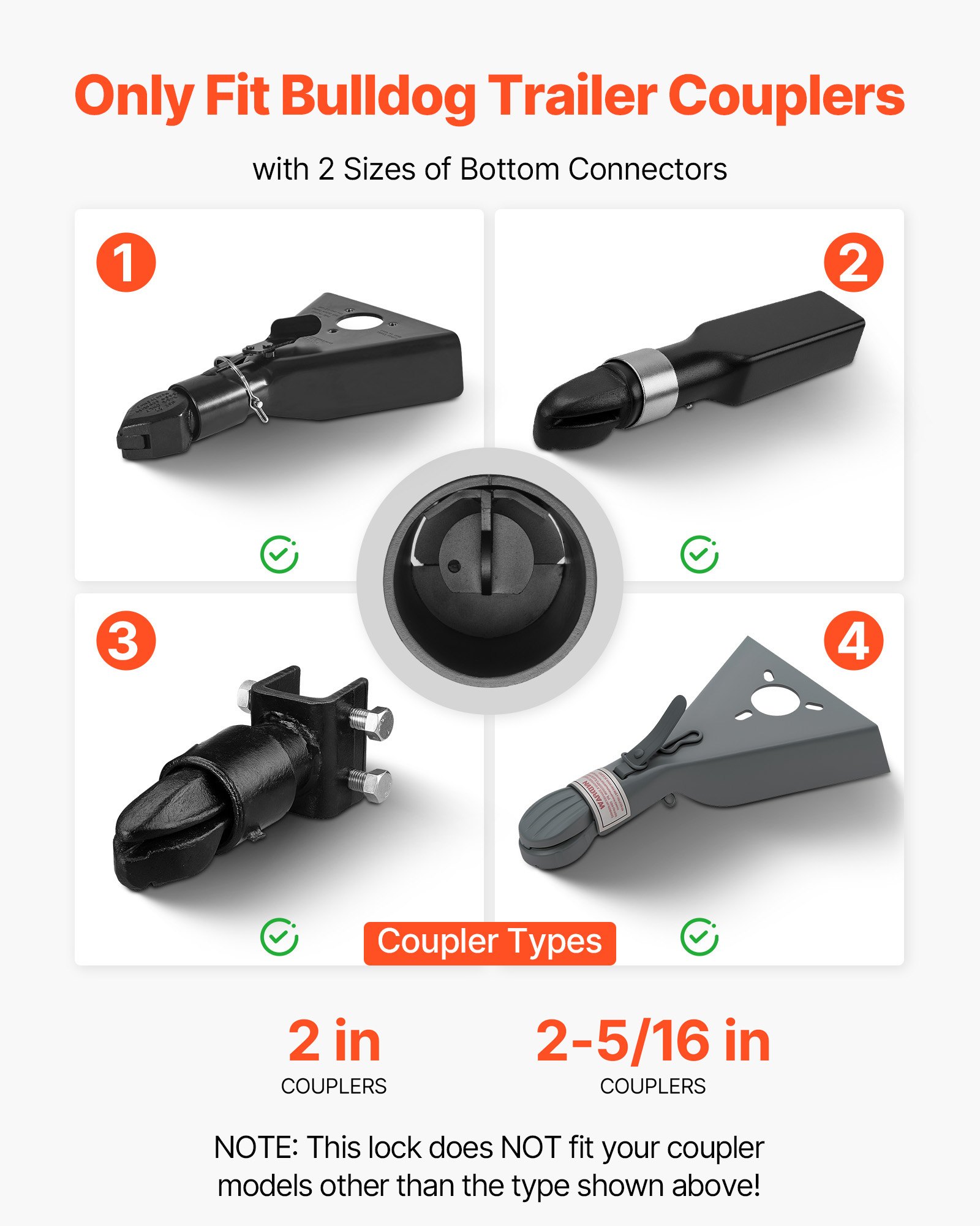 VEVOR Trailer Lock, Fits 50.6 & 58.6 mm Bulldog Trailer Couplers, Heavy Duty Hitch Lock with 3 Keys Secures Security Chains, Corrision-resistant, Anti-Theft RV Trailer Locks for RV, Trailer, Boat