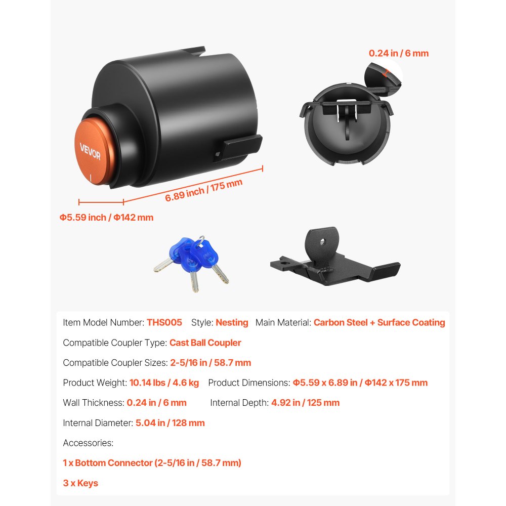 VEVOR Bloqueo de Enganche de Remolque Compatible con Acopladores de Bola de fundición de 58,6 mm con 3 Llaves Candado para Enganche Resistente a Palancas y Corrosión para Remolques de RV, Barcos