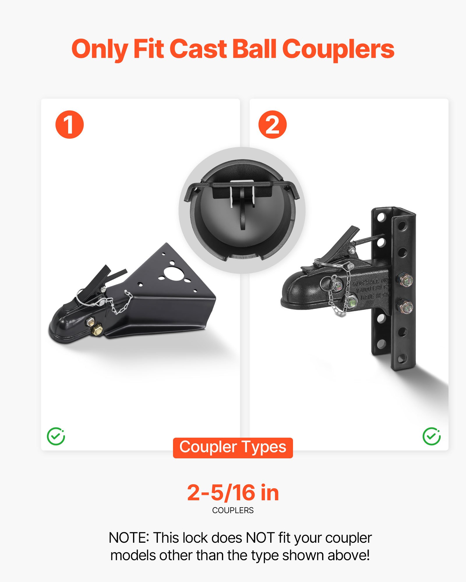 VEVOR Trailer Lock, Fits 58.6 mm Cast Ball Couplers, Heavy Duty Hitch Lock with 3 Keys Secures Security Chains, Corrision-resistant, Anti-Theft RV Trailer Locks for RV, Trailer, Boat