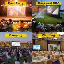 VEVOR Pantalla de Cine Inflable 4,2 x 2,5 m, Pantalla de Proyector Portátil 3D con Tamaño Inflado de 5,12 x 2 x 3,41 m, Pantalla Inflable Exterior con Soplador de Aire Blanco y Negro Pantalla Lavable