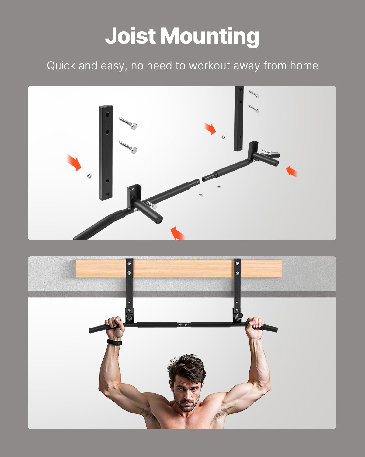 VEVOR Ceiling Mount Pull-Up Bar, for Home Gym, Multi-Grip Pull-Ups, 107 cm Wide, Multifunctional Steel Training Station, 200 kg