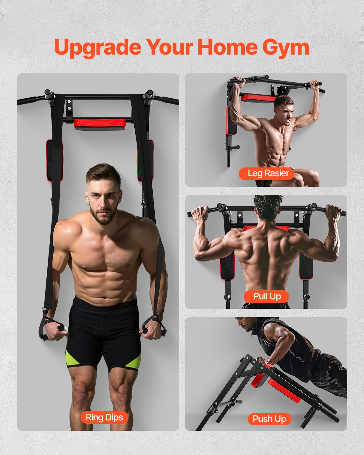 VEVOR Barra de Dominadas Multifuncional de Pared para Gimnasio en Casa, para Entrenamiento de la Parte Superior de Cuerpo, Capacidad de Peso de 200 kg, 952 x 628 x 753 mm, Acero al Carbono, Negro