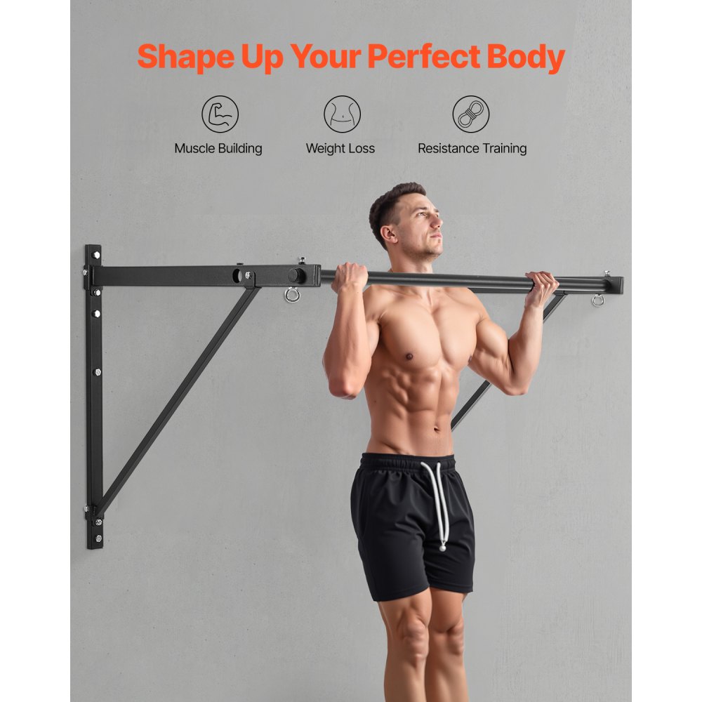VEVOR Barra de Dominadas Montaje en Pared, Profundidad Ajustable a 56 cm o 76 cm, para Entrenamiento de la Parte Superior del Cuerpo, Capacidad 200 kg, para Gimnasio en Casa, 1276 x 812 x 787 mm